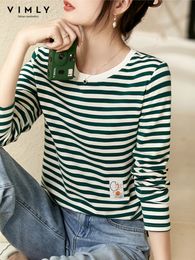 Women's TShirt VIMLY Striped Tshirt Top Spring 2023 Korean Elegant Casual O neck Long Sleeve Tees Office Lady Female Clothing V3835 230206