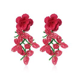 Red Flower Bohemian Beads Handmade Long Tassel Dangle Earrings High Quality Vintage Earrings For Women Statement Jewellery