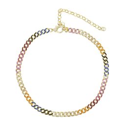 Summer new thin 5mm cuban link chain necklace Gold Colour rainbow cz miami choker necklaces for women Lady Jewellery