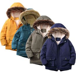 Boys Coat 2-14 Year Old Resist Severe Cold Heavy Thick Plus Velvet High Quality Long Coat for Children Windbreaker J220718