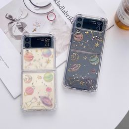 For Samsung Z Flip 3 Flip4 Case Transparent Fantasy Star Folding Phone Case Acrylic Soft TPU Shockproof Back Cove