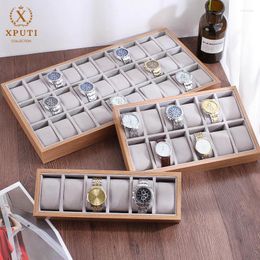 Watch Boxes & Cases Case Box 6/12/24/30 Grids Wood Display Tray Storage Organiser Open Jewellery Multifunctio GiftWatch Hele22