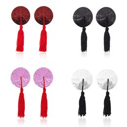 Womens Reusable Silicone sexyy Nipple Covers Sequin Tassels Round Adhesive Pasties Bra