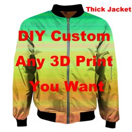 DIY Custom Your 3D Print Bomber Jackets US Size Winter Thick Coat Zipper Flight Jacket Men Unisex Casual Harajuku Women Outwear 220704