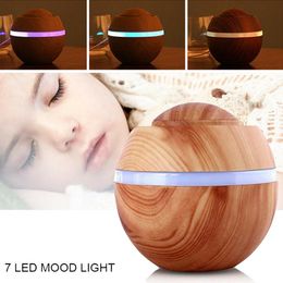 Night Lights Safe Wood Pattern Air Humidifier 500ML Ultrasonic Aroma Diffuser 7 Colours Light With MuteNight LightsNight