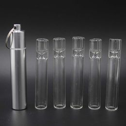 One Hitter Smoking Pipe Portable Smoking Accessories Glass Taster with Metal Bottle Aluminum Waterproof Case