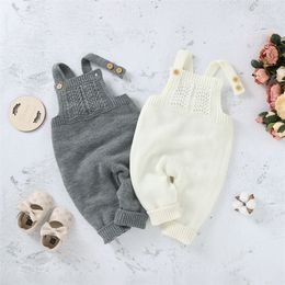 0-24M Infant Baby Girl Boy Jumpsuit Knited Tops Sleevless Solid Backless Romper Winter Autumn Overalls 220525