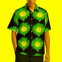 Men's Casual Shirts Modern Sunflower Print Beach Shirt Blue Sunflowers Art Male Harajuku Blouses Summer Short-SleevedMen's