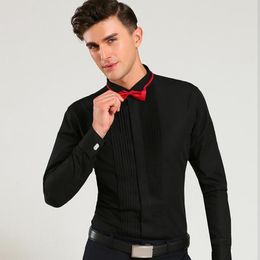 Black Men's French Cuff Tuxedo Shirt Solid Colour Wing Tip Collar Men Long Sleeve Dress Shirts Formal Wedding Bridegroom Shirt