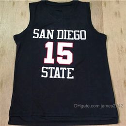 Nikivip Mens San Diego State Aztecs #15 Kawhi Leonard College Basketball Jerseys Black White University Shirts Top quality All Stitched Size S-2XL