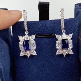 Brand Design Solid 925 Sterling Silver Charm Earrings Blue Diamond Women Wedding Party Earrings Jewellery boucles d'oreilles