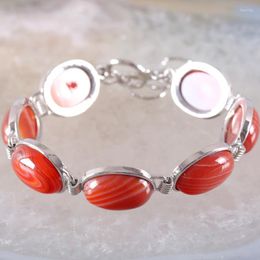 Link Chain Handmade Jewellery Bracelet For Women Oval CAB Cabochon Beads Natural Red Veins Onyx Adjustable 7.5"-9" 1Pcs H857 Fawn22