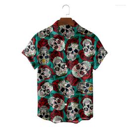 Men's Casual Shirts Men's Hawaiian Beach Skull Bill Pattern Printed Vacation Retro Cardigan MenMen's