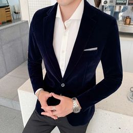 Autumn Velvet Suit Jacket High Quality Long Sleeved Slim Fit Blazer Fashion Men Formal Business Club Dress Blazers Homme 220409