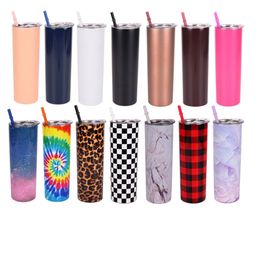 20oz Stainless Steel Tumblers Cup Vacuum Insulated Skinny Tumbler with Straw Cute Travel Mug Insulated Water Bottle