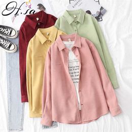 HSA Blouse Women White Long Sleeve Shirt Spring Chemise Femme Twill Blusas Mujer Purple Candy Colour Solid Oversized Shirts 210716