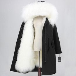 Women's Fur & Faux BONITA X-long Waterproof Parka Natural Mongolia Sheep Real Coat Winter Jacket Women Warm Detachable OuterwearWomen's