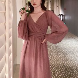 Autumn French Elegant Party Dres Long Sleeve Casual Fairy Midi Dress Evening Vintage Korean Fashion 220402