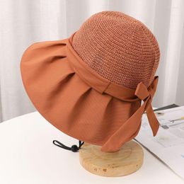 Wide Brim Hats Women's Sun Hat Black Glue Bow Fisherman Summer Foldable Floppy Straw Cap UV Protection Sunscreen Lady SuncapWide Oliv22