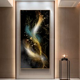Feathers On Black Background On Canvas Print Painting Nordic Poster Wall Art Picture For Living Room Home Decoration Frameless