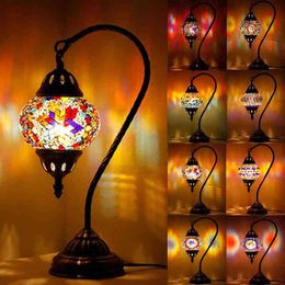 Art Creativity Table lamp Mediterranean Style E27 LED Vintage Bedside Lamp Stained Glass Lampshade For Nightstand Bedroom Study H220423