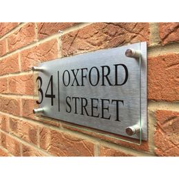 Customise MODERN HOUSE SIGN PLAQUE DOOR NUMBER STREET GLASS EFFECT ALUMINIUM XL SIZES 220706