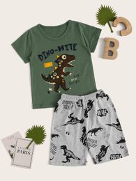 Toddler Boys Dinosaur Print Pajama Set SHE