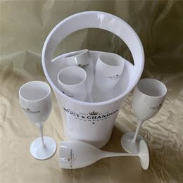 2 Glass 1 Ice Bucket Champagne Flutes Party Plastic Cups Wine Beer Cooler Cocktail Cup White Cabinet Acrylic Buckets 220509