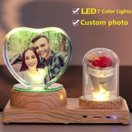 Night Lights Personalized Po Frame Custom Gift 7 Color Crystal Valentines Day Mothers Baby With Flower