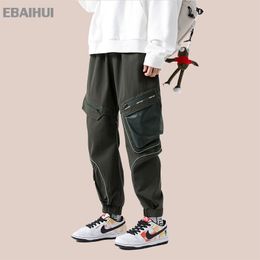 EBAIHUI Men's Cargo Pants Multi-pocket Zip-panel Casual Harem Male Pants Large Size New Personality Colour Matching Pencil Trousers