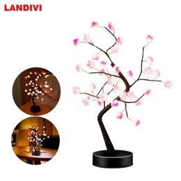 LED Night Light Mini Christmas plum Tree Copper Wire Garland table Lamp For Home Kids Bedroom Decor Fairy Luminary Holiday H220423