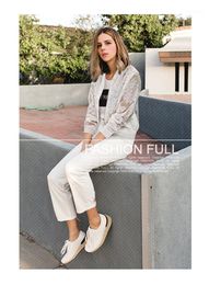 Women's Jackets Long Sleeve Lace Patchwork Transparent Zipper Casual Slim Jacket Coat Women Basic CoatsBomber Outwear