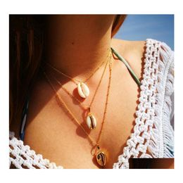 Pendant Necklaces Fashion Jewellery Metal Shell Necklace Charms Mtilayer Wrap Chains Drop Delivery Pendants Dhe3I