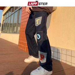 LAPPSTER Men Patchwork Harajuku Y2k Baggy Jeans Japanese Streetwear Hip Hop Wide Leg Denim Trousers Plus Size Harem Pants 220509