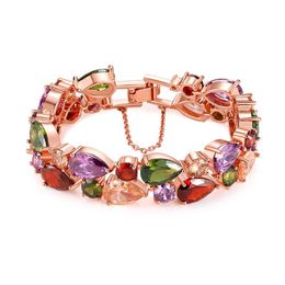 Charm Bracelets Austrian Colourful Crystal Cubic Zirconia Bracelet Jewelry Rose Gold Color Bangle For Girl Women GiftCharm