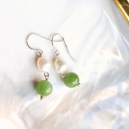 Dangle & Chandelier Lii Ji 8mm Green Jade Baroque Pearl Earrings 925 Sterling Silver Platinum Colour Genuine Stone For Women Girl Jewellery