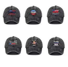 Trump 2024 Printed Washed Baseball Cap Party Hats Dome Sun Cotton Hat With Adjustable Strap CPA4279 sxaug16