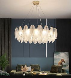 Nordic LED Pendant Lamps for Living Room Dining Bedroom Kitchen Glasses Feather Chandeliers Luxury Gold Art Decor Hanging