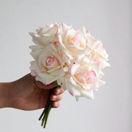 5 Heads Artificial Rose Flower Moisturising Hand Feel Simulation Holding Flowers Home Table Ornament Wedding Decoration 10Pcs