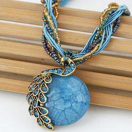 Pendant Necklaces Bohemian Water Drop Necklace Vintage Peacock Resin Beads Boho For WomenPendant