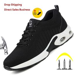 Drop Mens Work Safety Boot Air Mesh Steel Toe Safety Shoes Indestructible Sneakers Breathable Working Shoes Men Shoes 220728