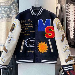 Top Quality Heavy Fabric Denim Tears Varsity Baseball Fashion Jacket Men Women Coat Sleeve Stitching Embroidery Jackets T220728