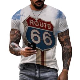 Personality Streetwear Route 66 T-shirt 3D Print Route 66 Pattern Men T Shirts Oversized Tops Men Unisex Casual Tee Shirts 001