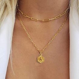 Pendant Necklaces Gold Layered Initial For Women Stainless Steel Paperclip Chain Choker Necklace Letter Collar JewelryPendant