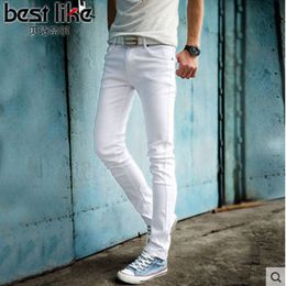 Summer 2021 New Trendy Cowboy White Feet Jeans Korean Fashion Men Slim Casual Trousers Man's Streetwear Teenagers Pencil Pants