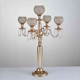 5 candle candelabra UK - 80cm 31.5" Candle Holders 5-arms Metal Gold  Silver Candelabras Crystal Candlesticks For Wedding Event Centerpieces 1 PCS H220419