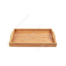 Wooden Bamboo Rectangular Serving Tray Kung Fu Tea Cutlery Trays Storage Pallet Fruit Plate with Handle 30pcs DAW465