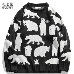 Men's Sweaters Mens Sweater Vintage Polar Bear Pattern Hip Hop Streetwear Harajuku O-neck Oversized Pullover Sweter Casual Male CoupleMen's