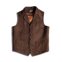 Men's Vests Men's Blazer Vest Brown Tweed Suit Sleeveless Jacket Victorian Waistcoat Groom's Tight Wedding Dress Vintage Clothes Sch