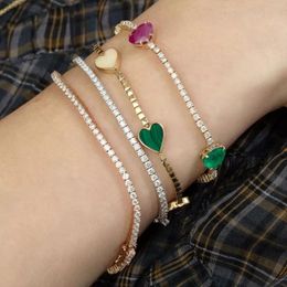 Charm Bracelets High Quality Women Jewellery Green Red Blue Rhinestone 3 Colourful Heart Diamond Gold Plated Tennis Chain BraceletCharm